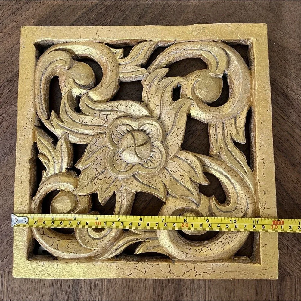 Hand-Carved Floral Scroll Hollywood Regency Gold Wood Wall Gallery Decor
